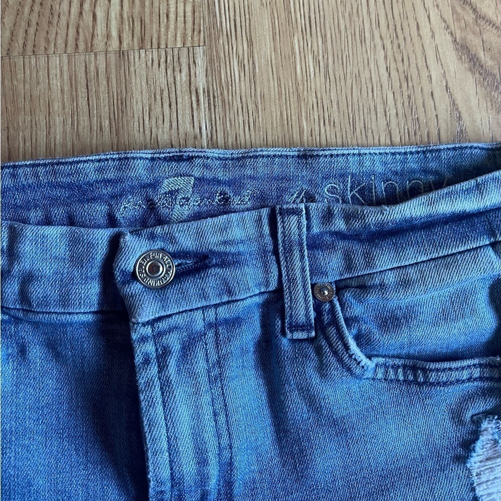 7 For All Man Kind Distressed Blue Denim Shorts - Picture 5 of 8